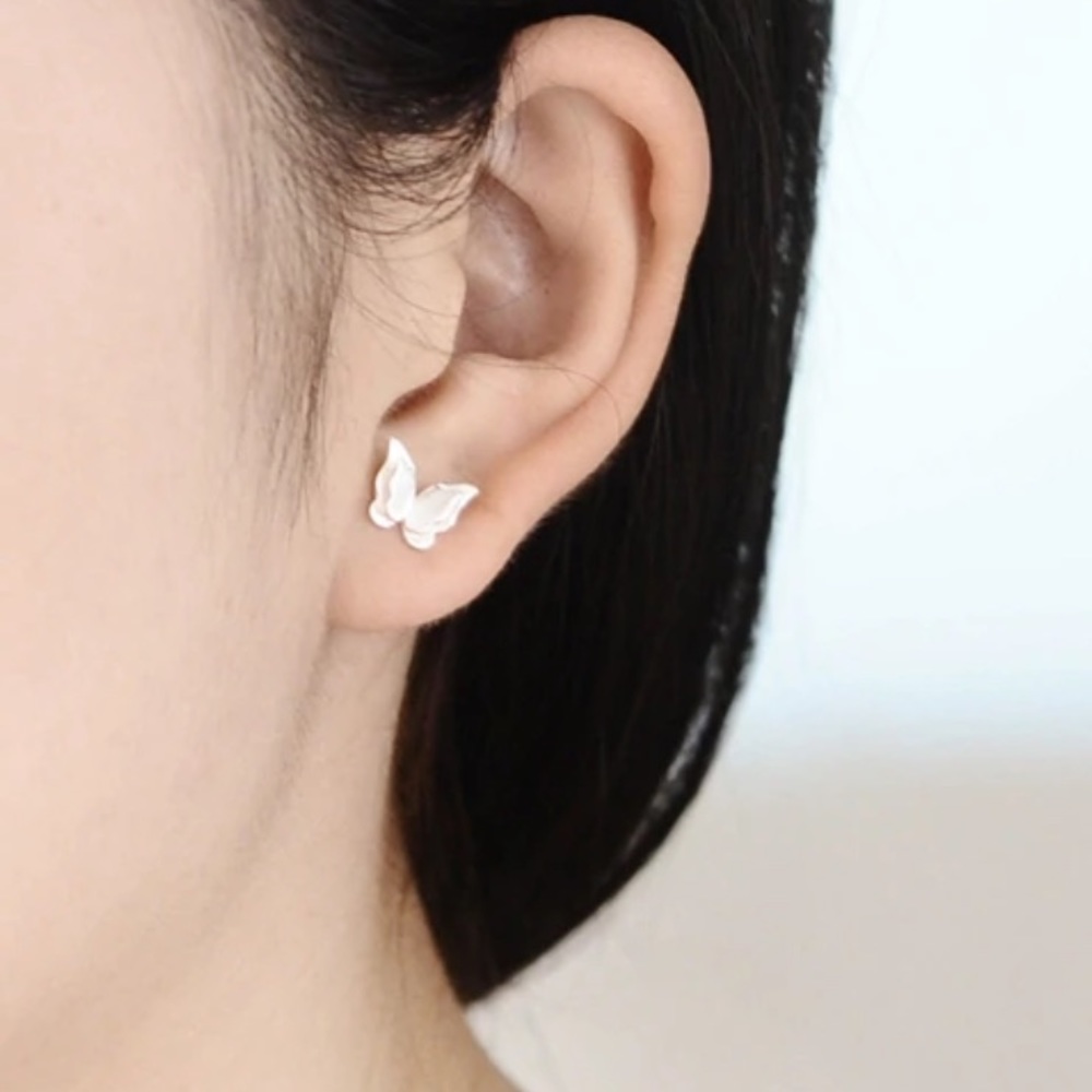 Sterling Silver 925 Butterflies Stud Earrings - Picture 4 of 4